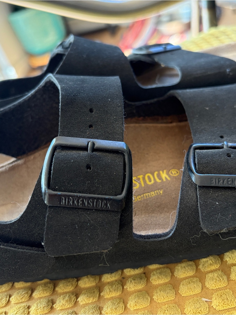 Birkenstock womens sz 37 Black Suede Double Strap Sandals
